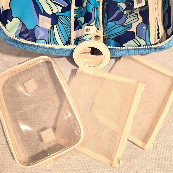 Stephanie Johnson ML Traveler Blue Woven Travel Makeup Bag with White Handles - Picture 3 of 6